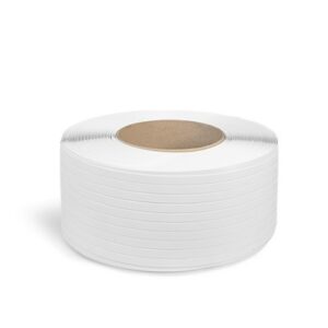 Umreifungsband PP-Band – Niedrige Kosten für die Verbindung pro Stück, hohe Leistung und einfache Anwendung. Erhältlich in Stärken von 0,55 mm (12 mm breit) bis 0,9 mm (19 mm breit).