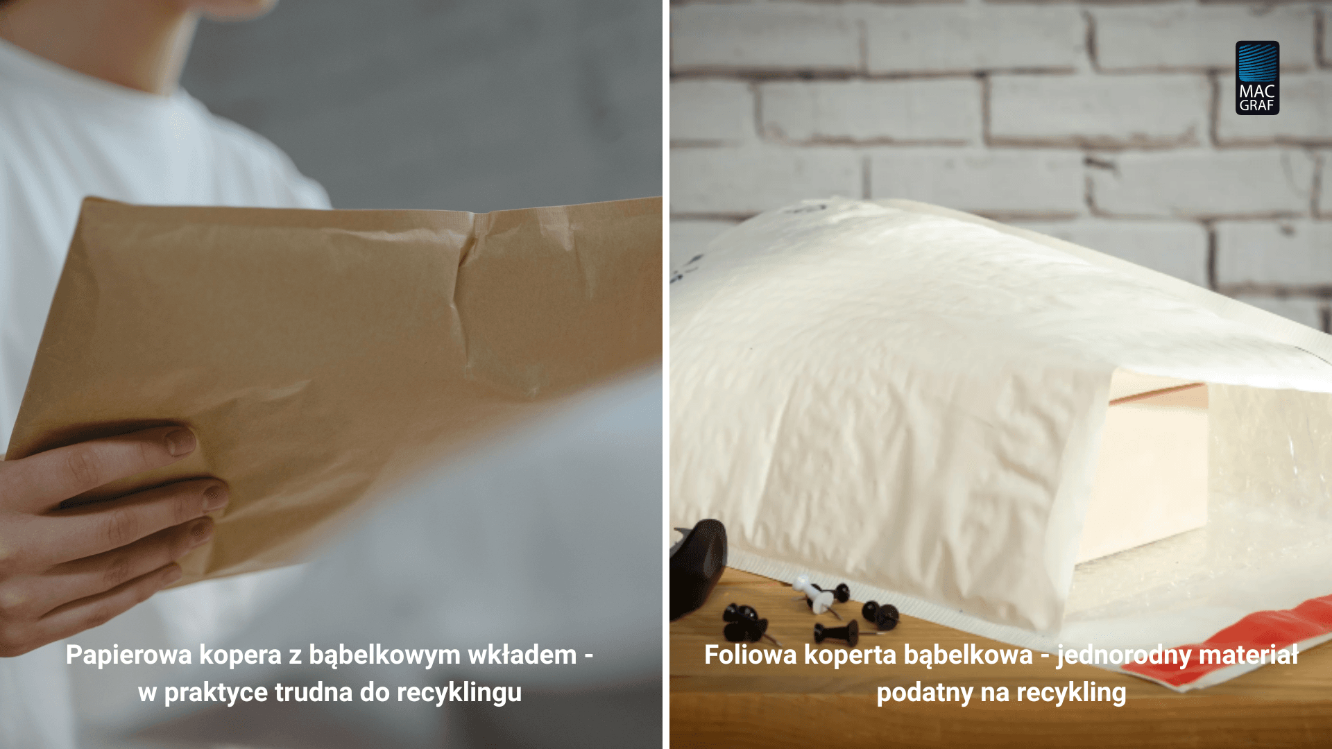 Porównanie: papierowa koperta z wkładem foliowym vs w pełni foliowa koperta bąbelkowa